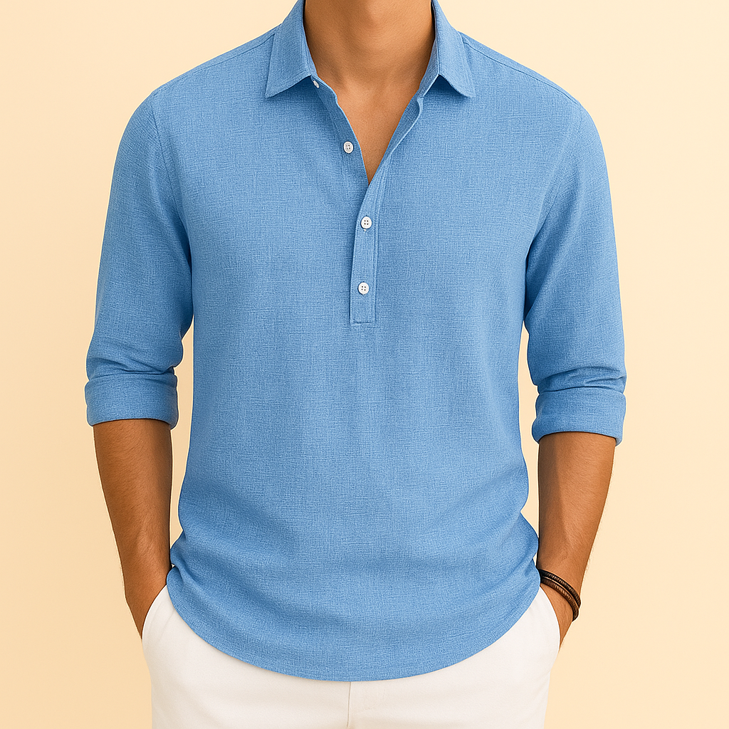 Men's Polo Shirt | Long Sleeve Button Neck