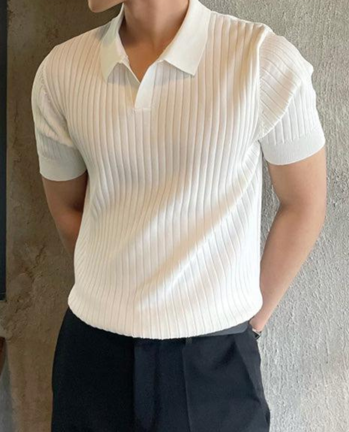 Men's Polo Shirt | Slim Fit Ribbed Knit & Tailored Smart Casual