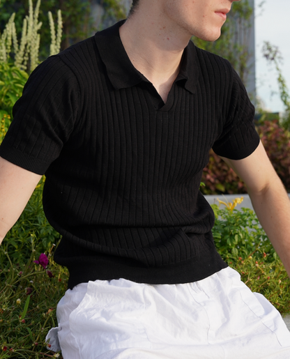 Men's Polo Shirt | Slim Fit Ribbed Knit & Tailored Smart Casual