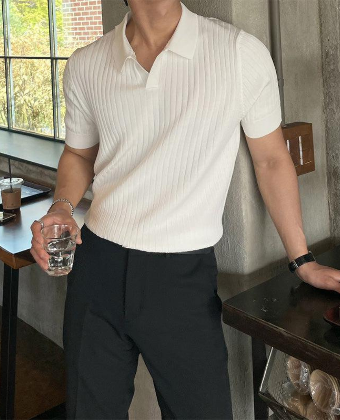 Men's Polo Shirt | Slim Fit Ribbed Knit & Tailored Smart Casual