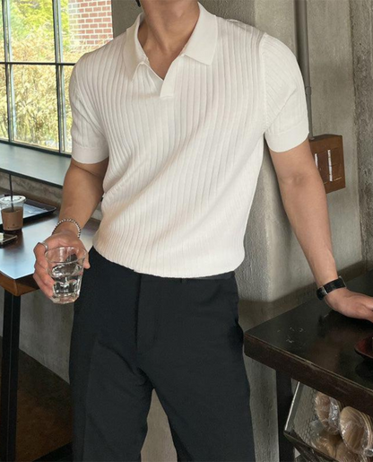 Men's Polo Shirt | Slim Fit Ribbed Knit & Tailored Smart Casual