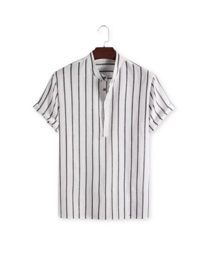 Men's Polo Shirt | Striped Band Collar Relaxed Fit & Breathable Summer