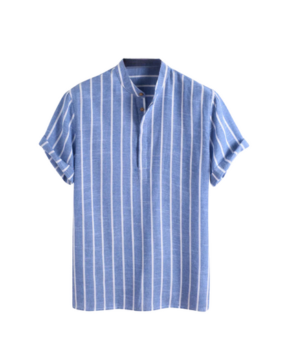 Men's Polo Shirt | Striped Band Collar Relaxed Fit & Breathable Summer