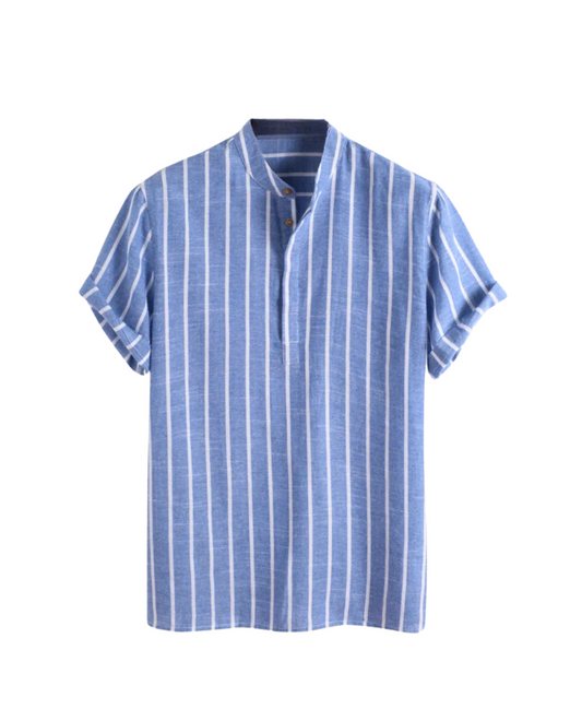 Men's Polo Shirt | Striped Band Collar Relaxed Fit & Breathable Summer