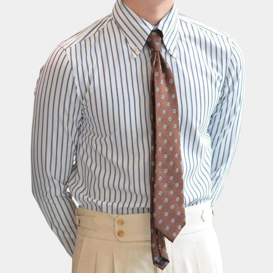 Men's Retro Striped Long Sleeve Shirt - Classic Collar for Every Occasion
