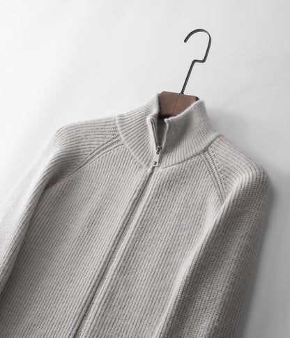 Men's Ribbed Funnel Neck Zip Cardigan for All Occasions