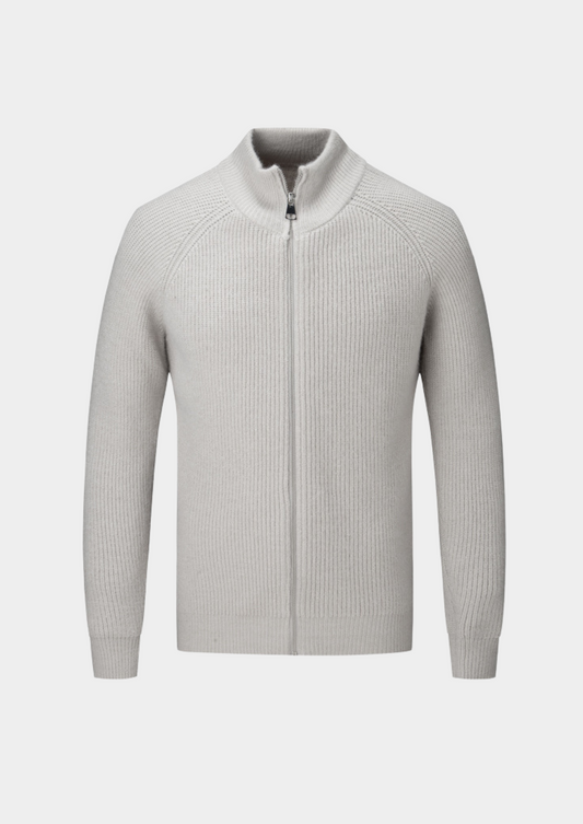 Men's Ribbed Funnel Neck Zip-Through Sweater - Ideal for Layering