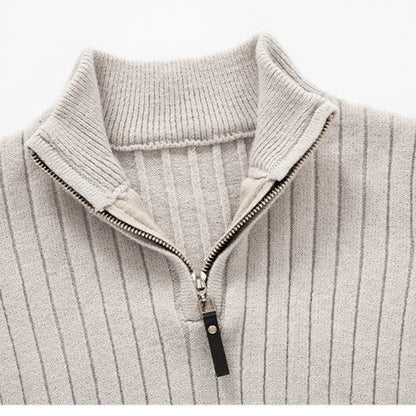 Men's Ribbed Half-Zip Sweater in Neutral Shades for Stylish Wear