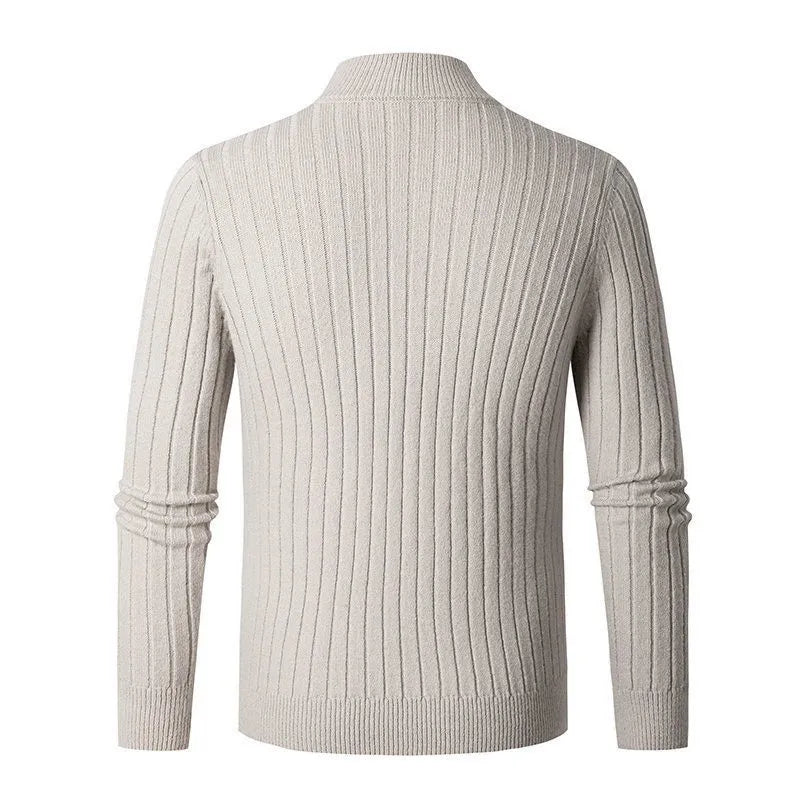 Men's Ribbed Half-Zip Sweater in Neutral Shades for Stylish Wear