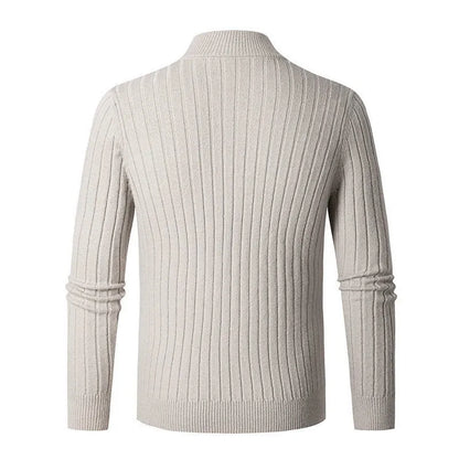 Men's Ribbed Half-Zip Sweater in Neutral Shades for Stylish Wear