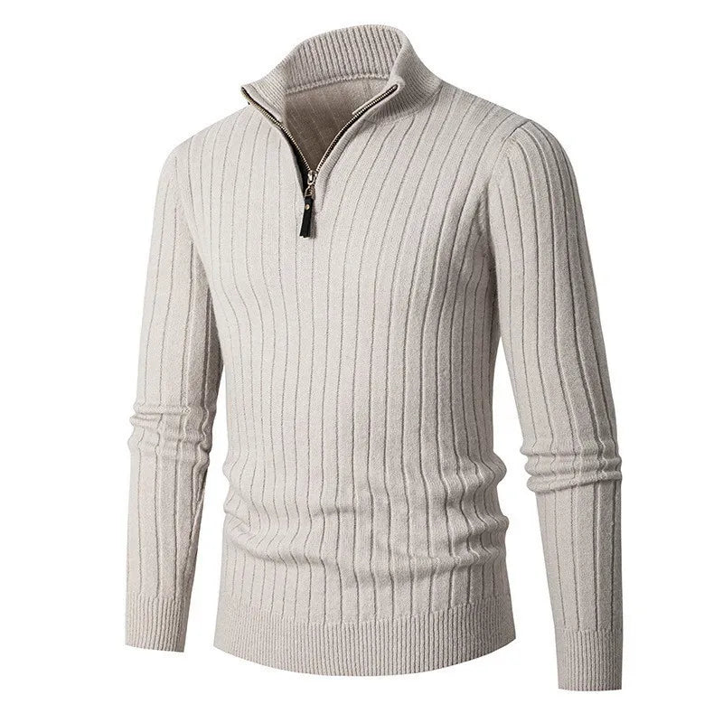 Men's Ribbed Half-Zip Sweater in Neutral Shades for Stylish Wear