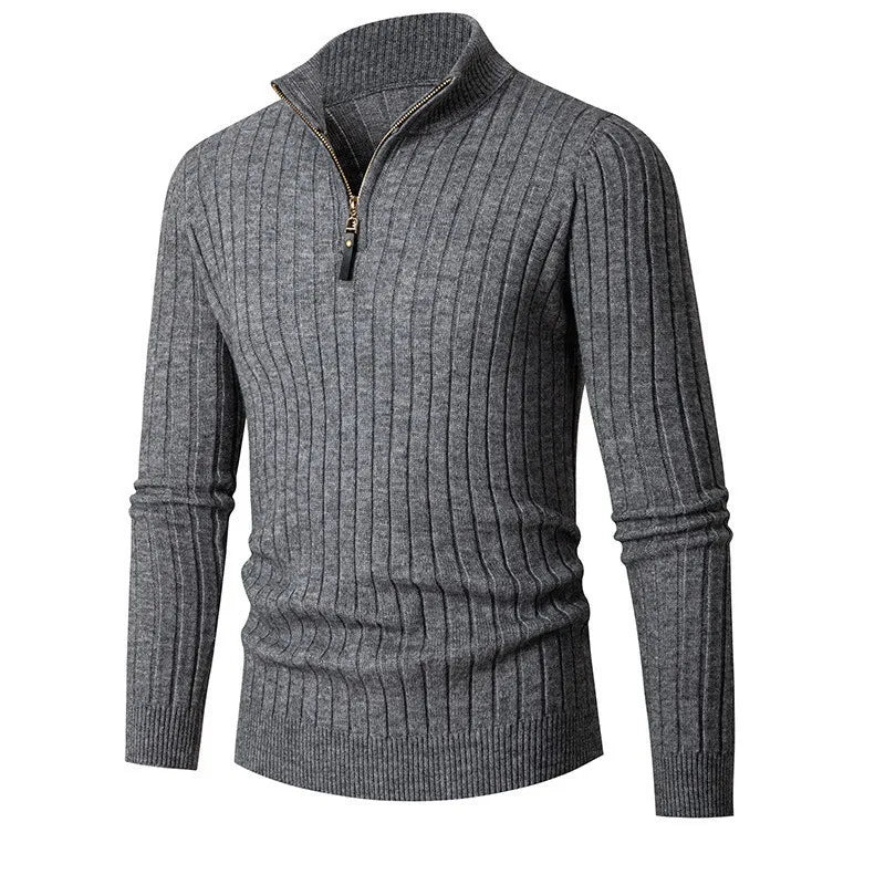 Men's Ribbed Half-Zip Sweater in Neutral Shades for Stylish Wear