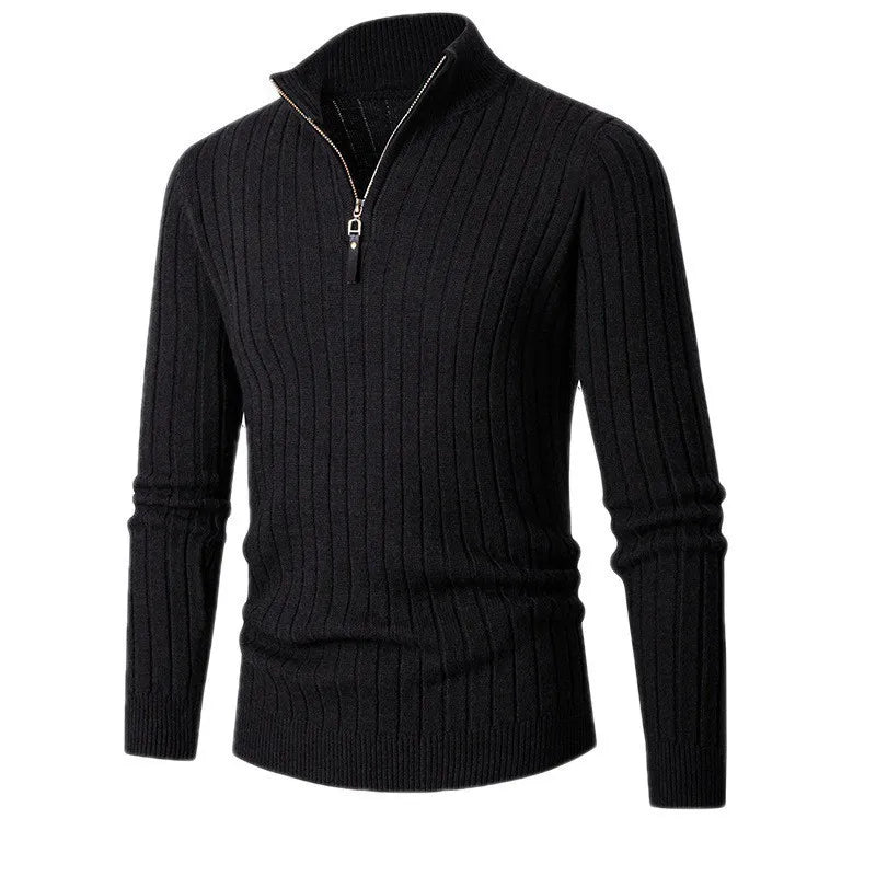 Men's Ribbed Half-Zip Sweater in Neutral Shades for Stylish Wear