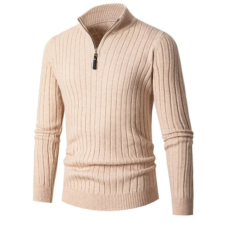 Men's Ribbed Half-Zip Sweater in Neutral Shades for Stylish Wear