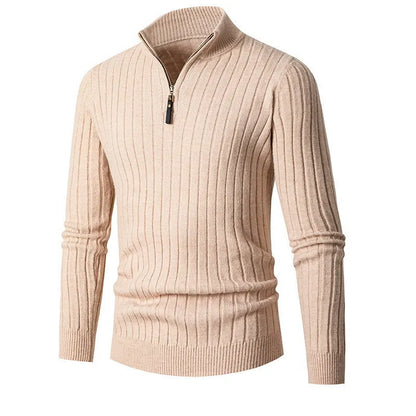 Men's Ribbed Half-Zip Sweater in Neutral Shades for Stylish Wear