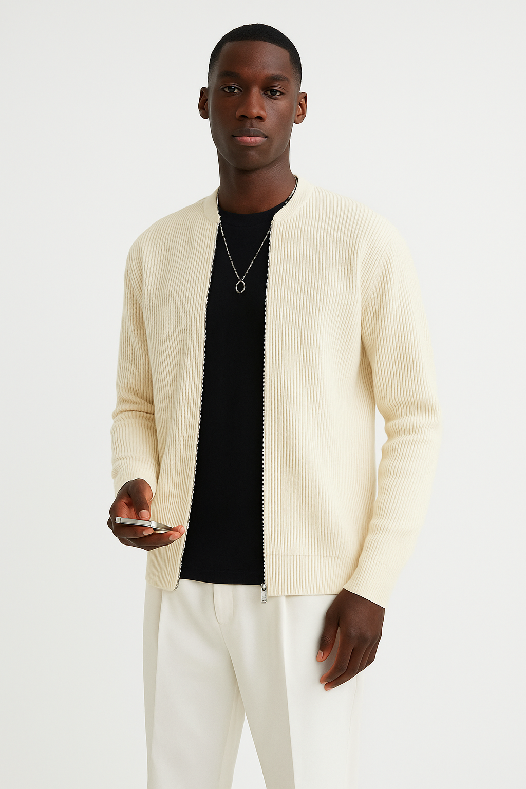 Men’s Ribbed Knit Cardigan - Stylish Double Zippered Sweater for Any Occasion