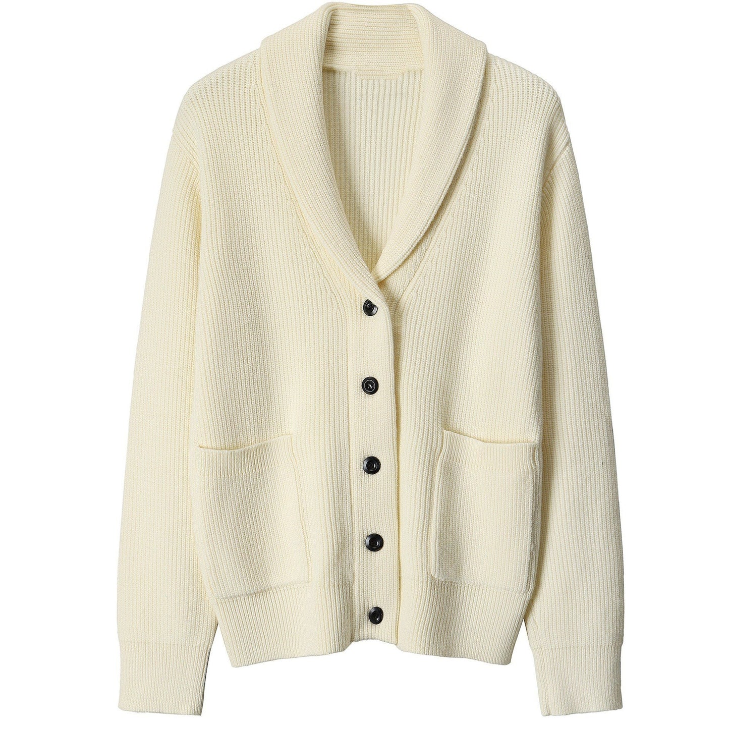Men's Ribbed Knit Cardigan Sweater with Shawl Collar for Smart-Casual Wear