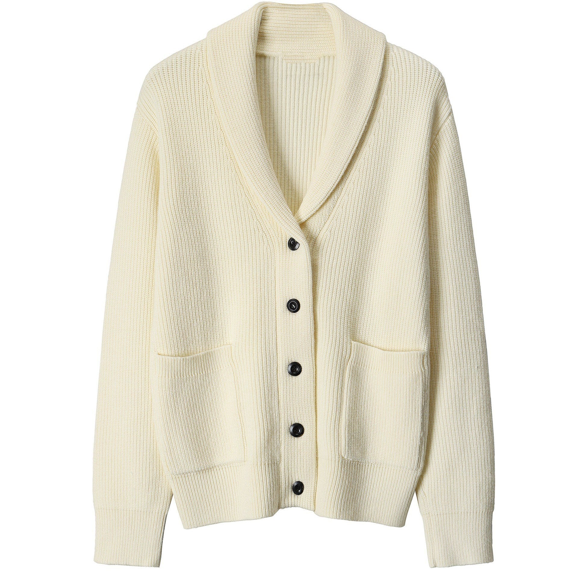 Men's Ribbed Knit Cardigan Sweater with Shawl Collar for Smart-Casual Wear