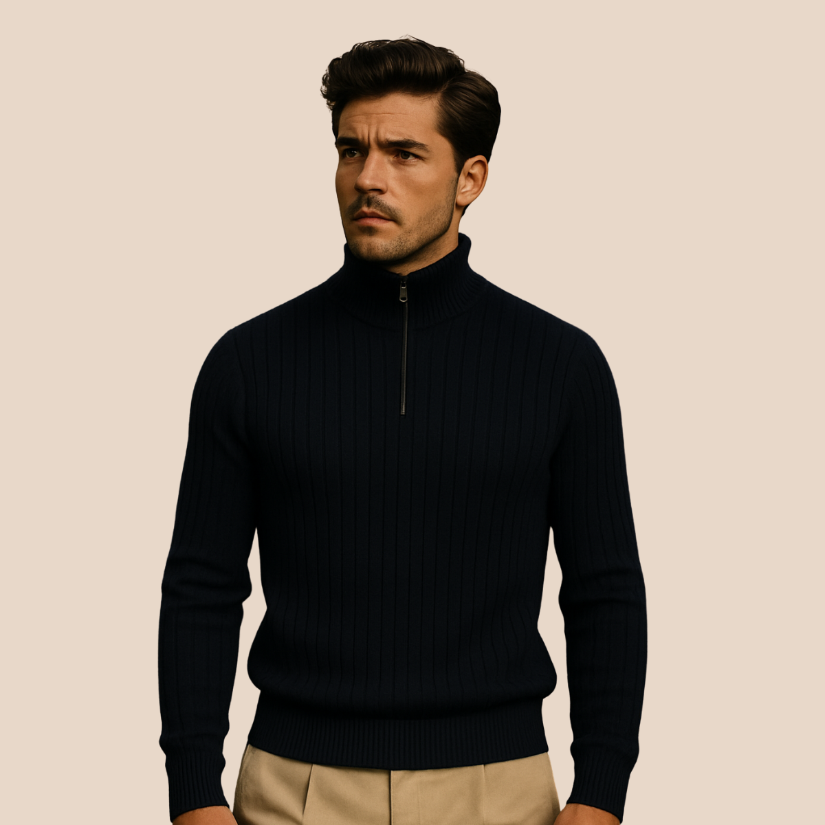 Men's Ribbed Knit Half Zip Sweater – Cozy Stand Collar Style