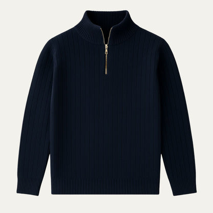 Men's Ribbed Knit Half Zip Sweater – Cozy Stand Collar Style