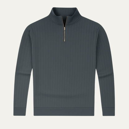 Men's Ribbed Knit Half Zip Sweater – Cozy Stand Collar Style