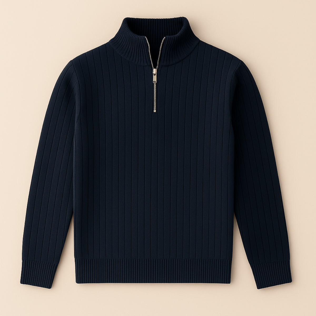 Men's Ribbed Knit Half Zip Sweater – Cozy Stand Collar Style