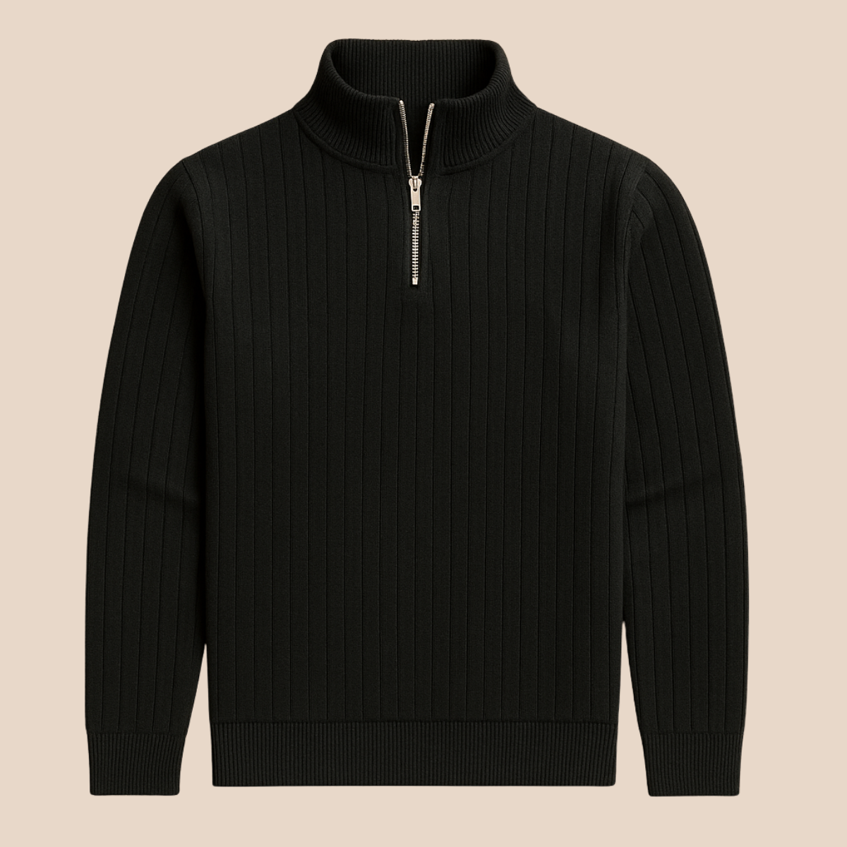 Men's Ribbed Knit Half Zip Sweater – Cozy Stand Collar Style