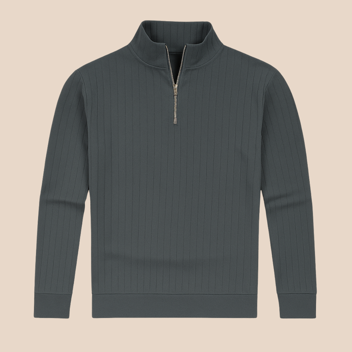 Men's Ribbed Knit Half Zip Sweater – Cozy Stand Collar Style