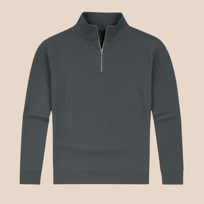 Men's Ribbed Knit Half Zip Sweater – Cozy Stand Collar Style