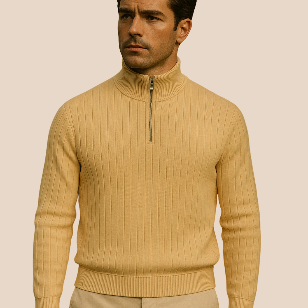 Men's Ribbed Knit Half Zip Sweater – Cozy Stand Collar Style