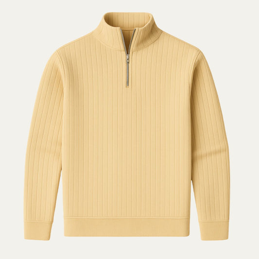Men's Ribbed Knit Half Zip Sweater – Cozy Stand Collar Style