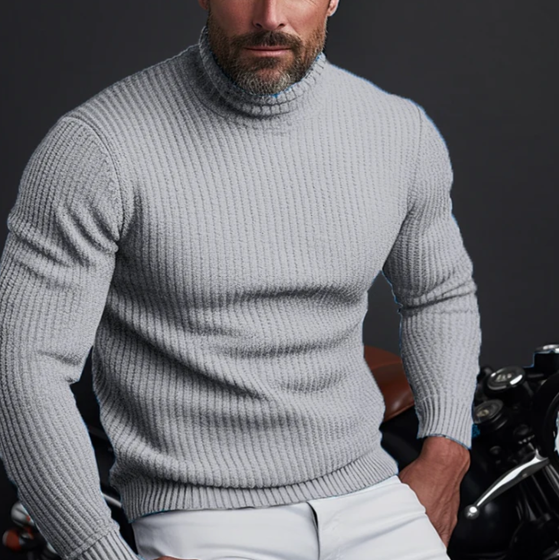 Men's Ribbed Turtleneck Sweater - Classic Knit for Winter Wear
