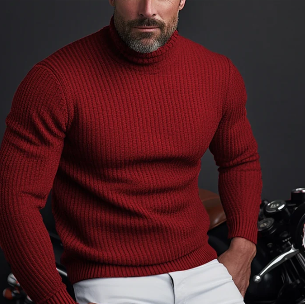 Men's Ribbed Turtleneck Sweater - Classic Knit for Winter Wear
