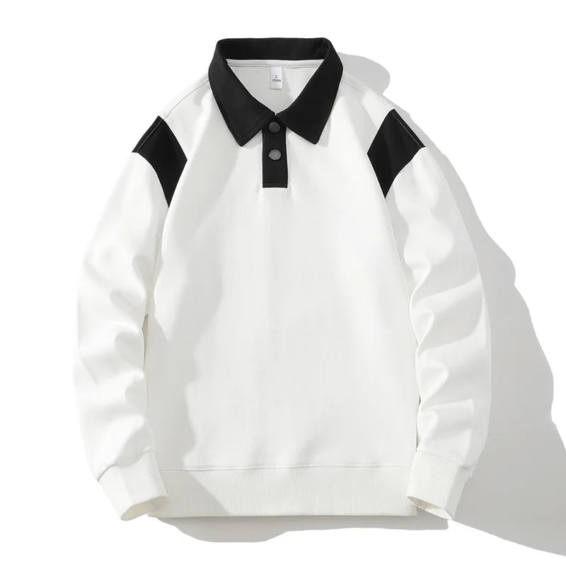 Men's Rugby Shirt Two-Tone Ribbed Cuffs Turn-Down Collar