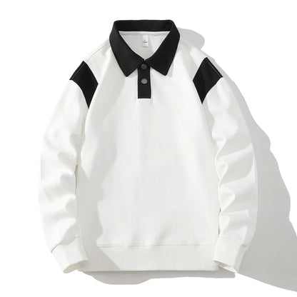 Men's Rugby Shirt Two-Tone Ribbed Cuffs Turn-Down Collar