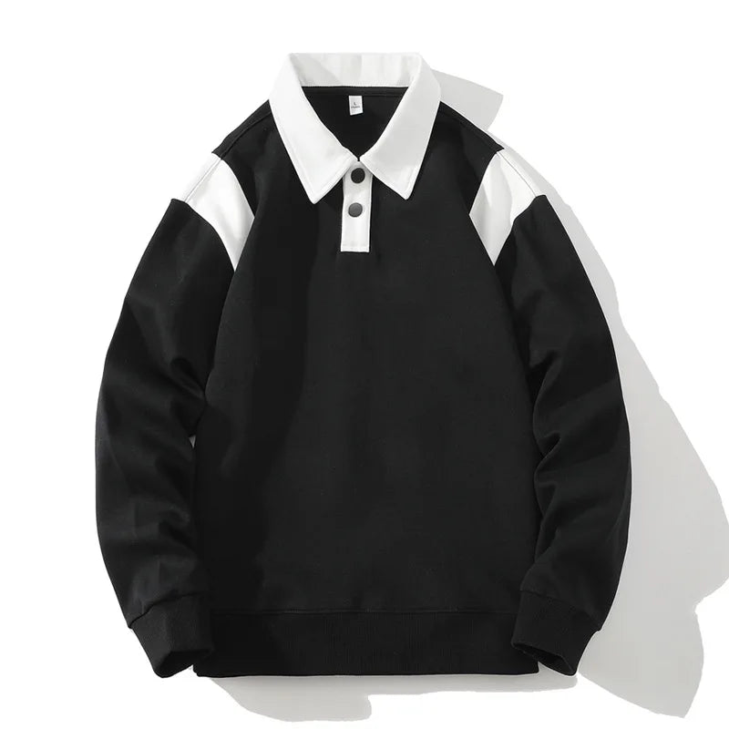 Men's Rugby Shirt Two-Tone Ribbed Cuffs Turn-Down Collar