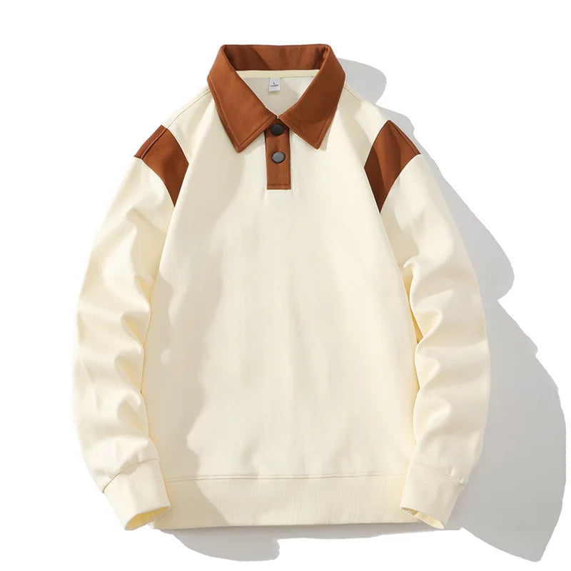 Men's Rugby Shirt Two-Tone Ribbed Cuffs Turn-Down Collar