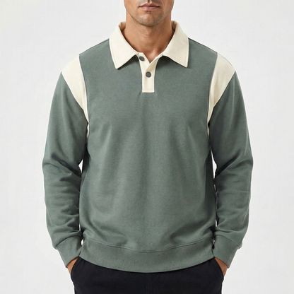 Men's Rugby Shirt Two-Tone Ribbed Cuffs Turn-Down Collar