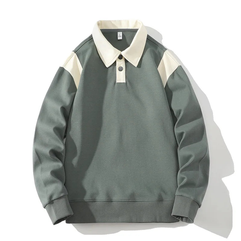 Men's Rugby Shirt Two-Tone Ribbed Cuffs Turn-Down Collar