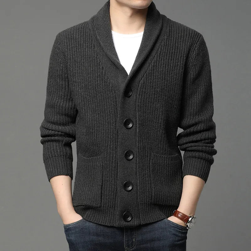 Men's Shawl Collar Cardigan - Ribbed Knit for Any Occasion