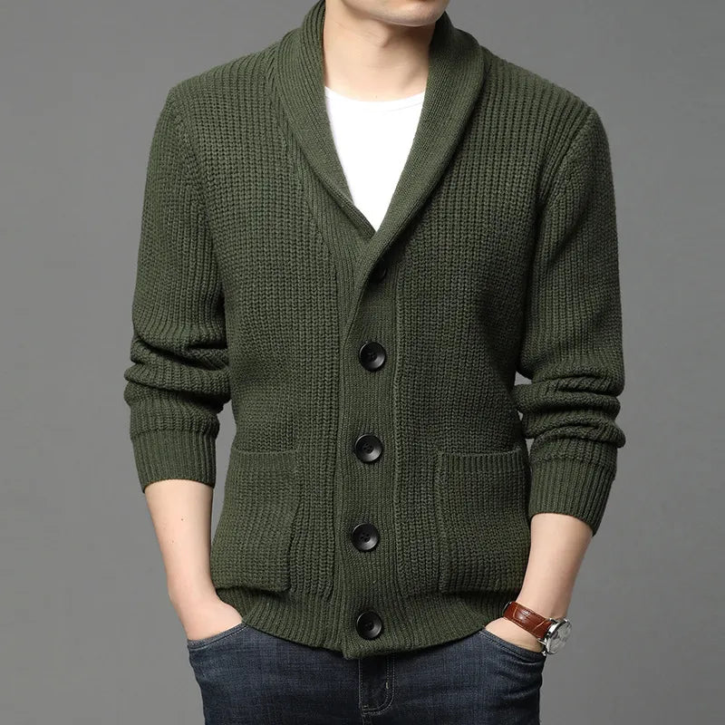 Men's Shawl Collar Cardigan - Ribbed Knit for Any Occasion