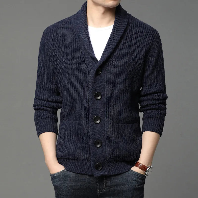 Men's Shawl Collar Cardigan - Ribbed Knit for Any Occasion