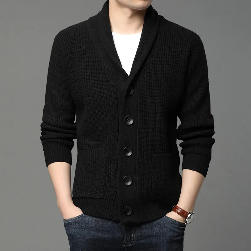 Men's Shawl Collar Cardigan - Ribbed Knit for Any Occasion