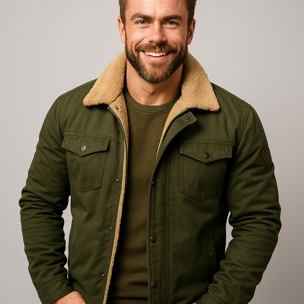 Men's Shearling Collar Jacket for Winter Wear