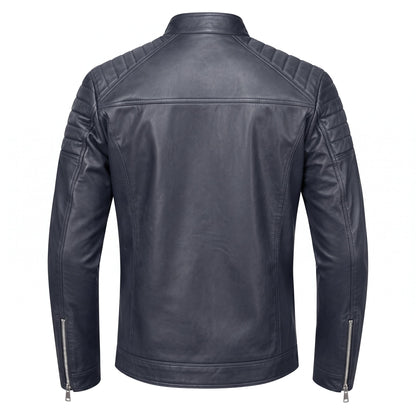 Men's Slim Fit Biker Jacket Stand Collar Zip Front