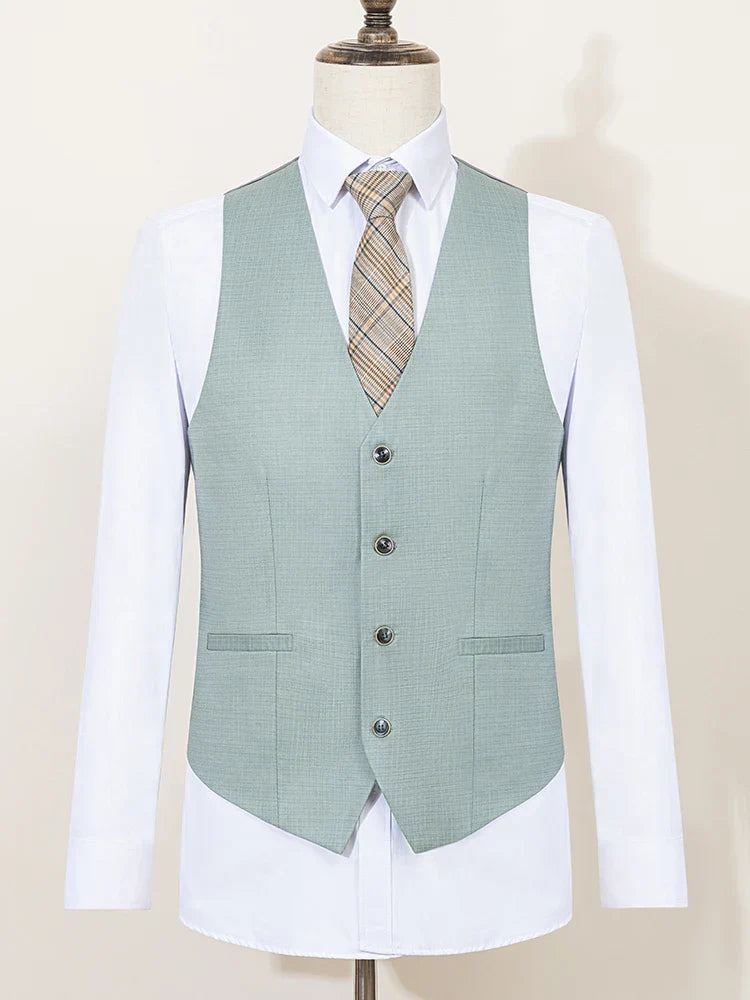 Men's Slim Fit Green Three-Piece Suit for Summer Events