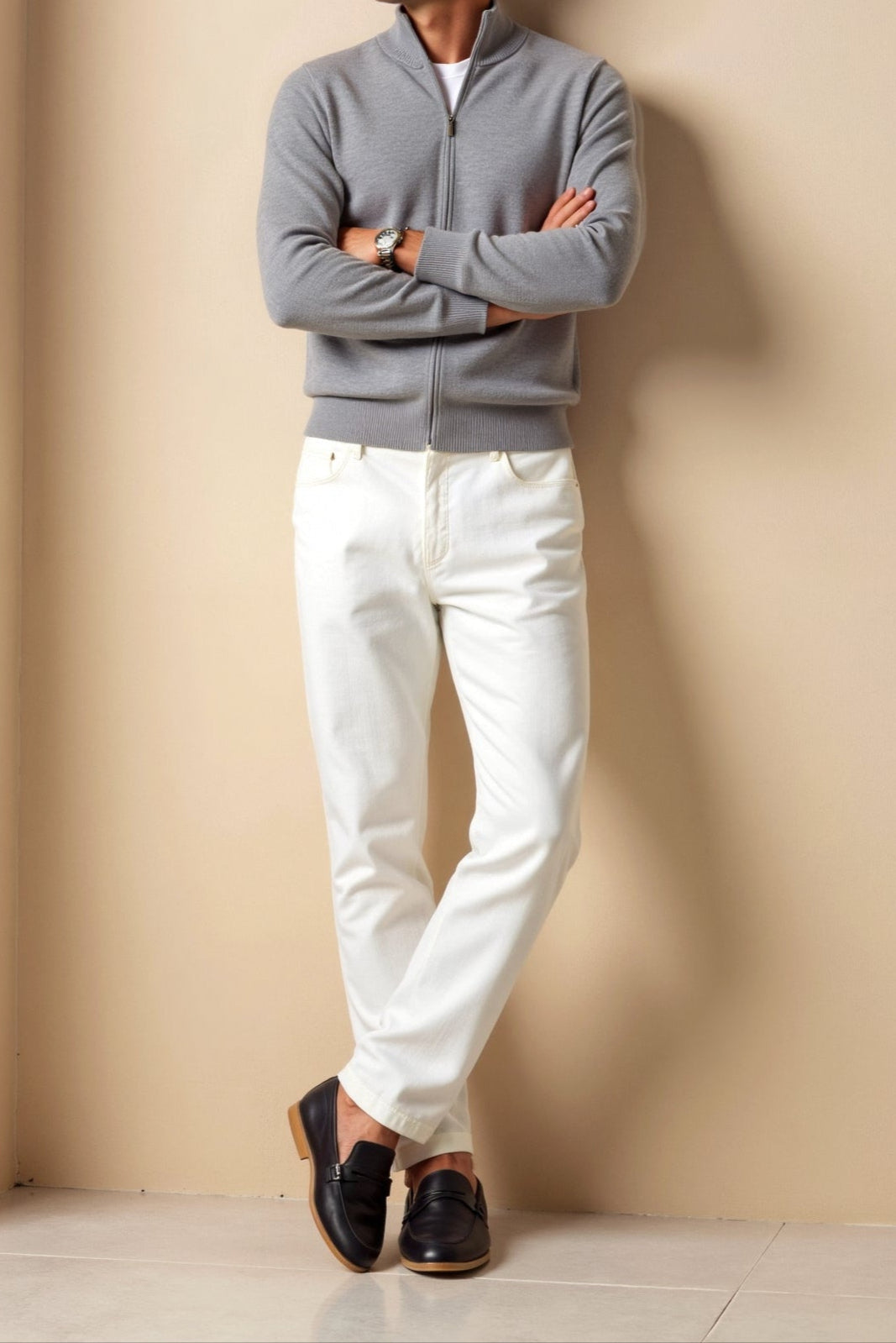 Men's Slim Fit Zip-Up Jacket - Stylish Stand-Up Collar Design