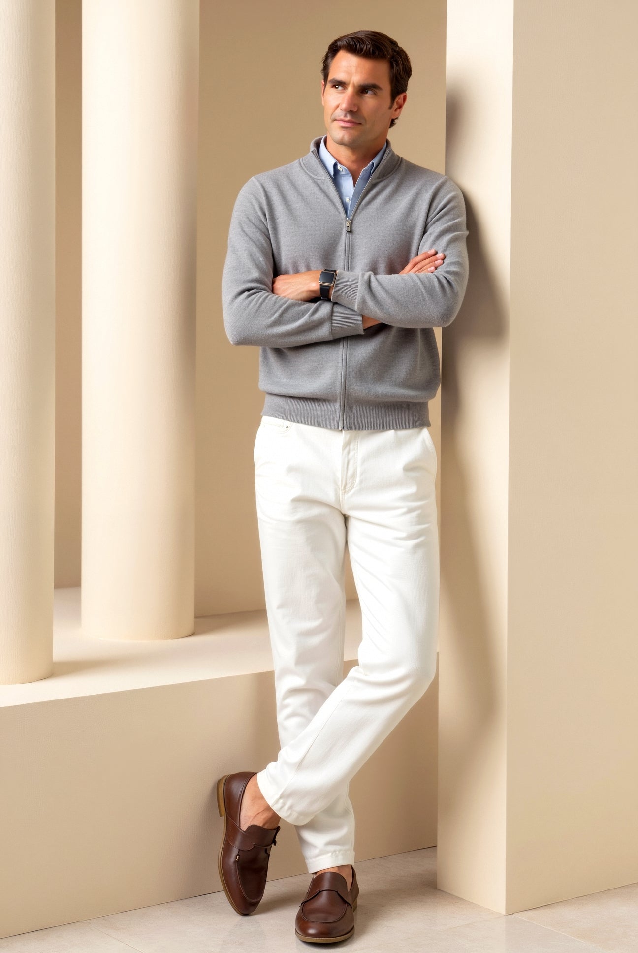 Men's Slim Fit Zip-Up Jacket - Stylish Stand-Up Collar Design