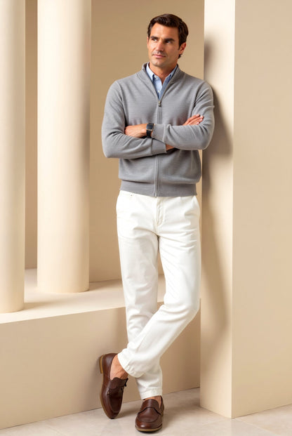 Men's Slim Fit Zip-Up Jacket - Stylish Stand-Up Collar Design