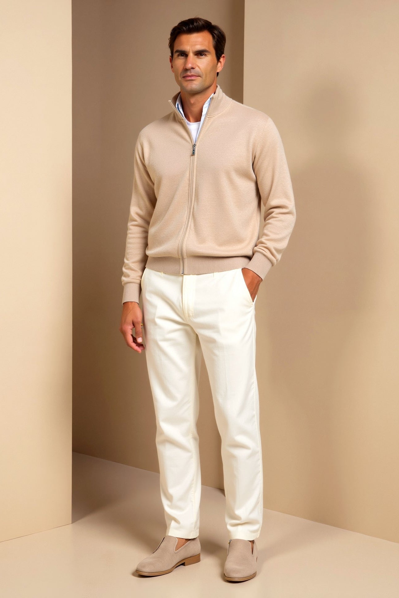Men's Slim Fit Zip-Up Jacket - Stylish Stand-Up Collar Design